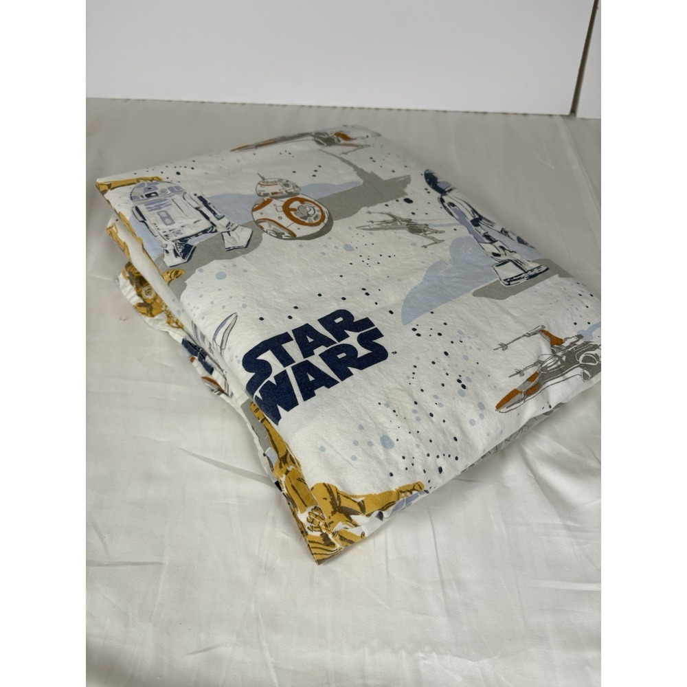 Pottery Barn Kids Star Wars Droid Print Queen Flat Sheet R2-D2 BB-8 100% Cotton